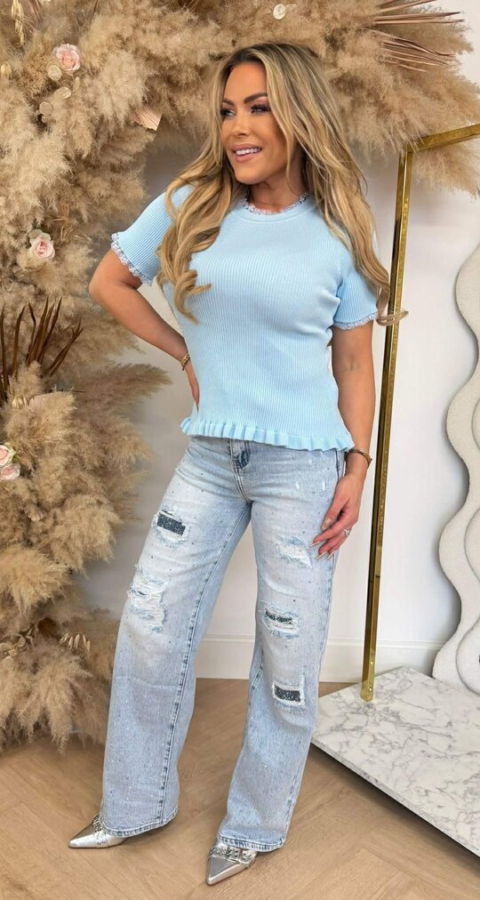 KELIE RUFFLE LACY TOP K5-05 ICEBLUE