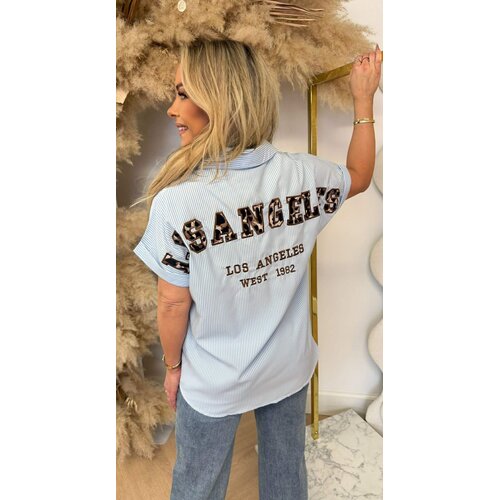 LS LEOPARD TEKST STRIPE BLOUSE R7481 BLUE