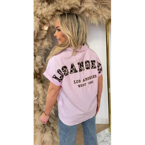 LS LEOPARD TEKST STRIPE BLOUSE R7481 PINK