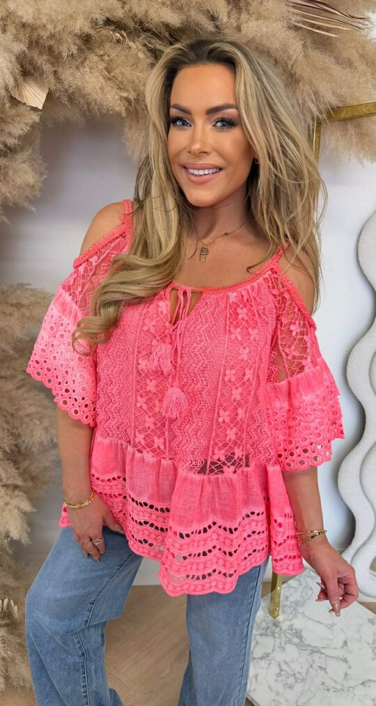 ELARA BOHO TOP NEONCORAL