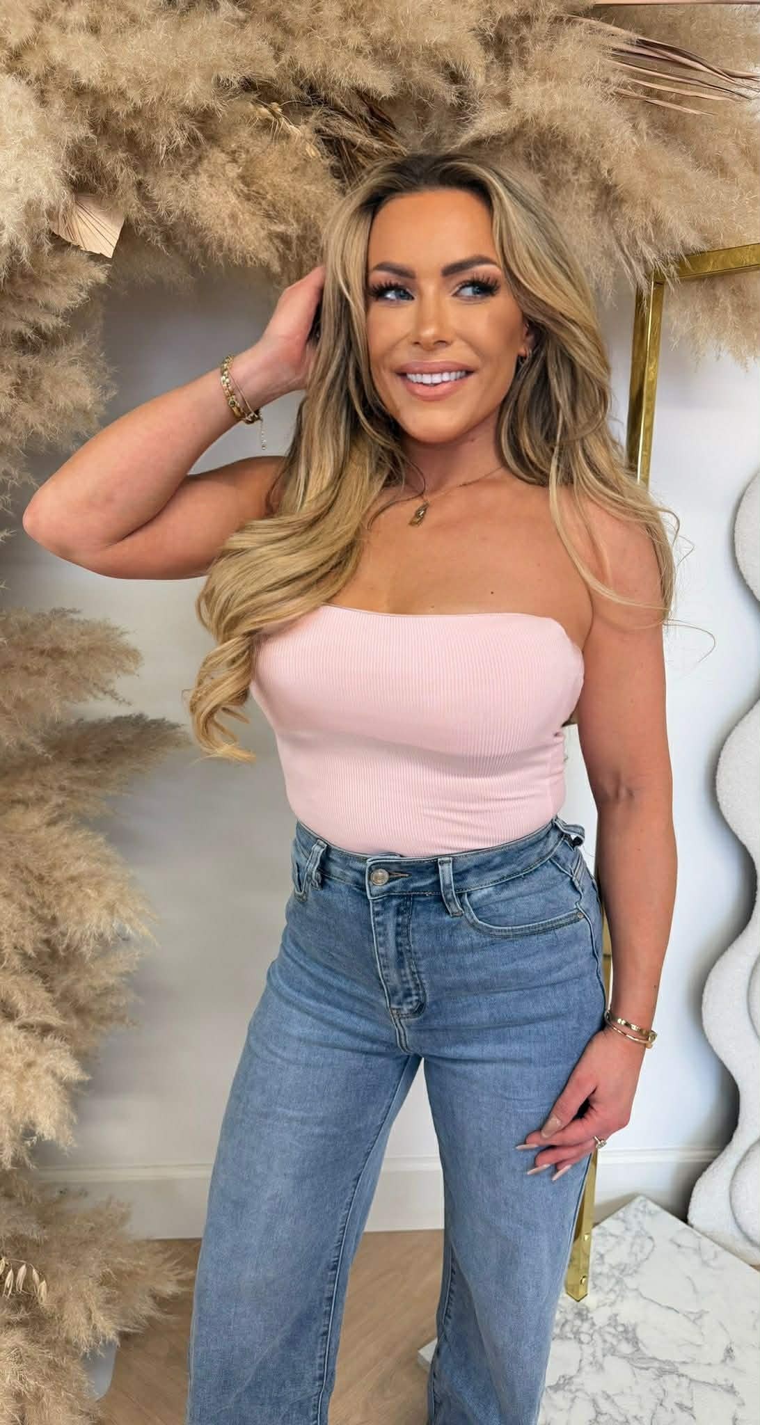 STRAPLESS RIB STRETCH TOP 7105 PINK