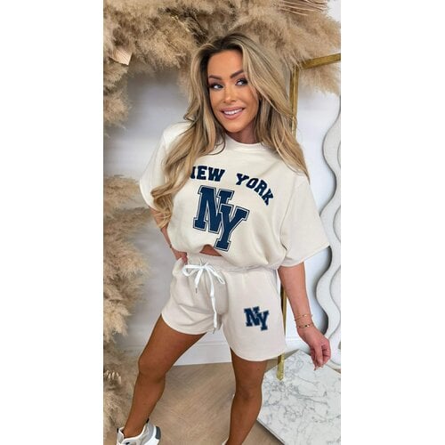 NEW YORK NY CROPPED SET BEIGE/NAVY