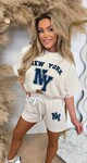 NEW YORK NY CROPPED SET BEIGE/NAVY