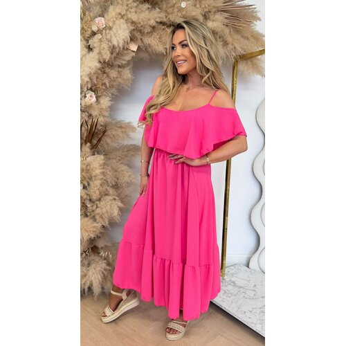 ARIA RUFFLE MAXI DRESS FUCHSIA