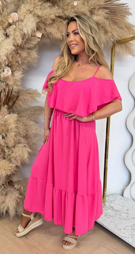 ARIA RUFFLE MAXI DRESS FUCHSIA