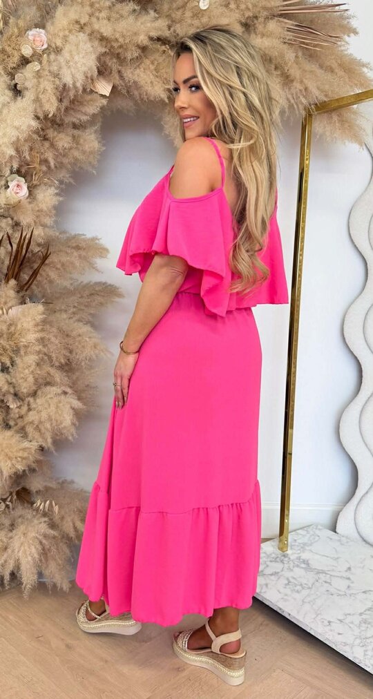 ARIA RUFFLE MAXI DRESS FUCHSIA