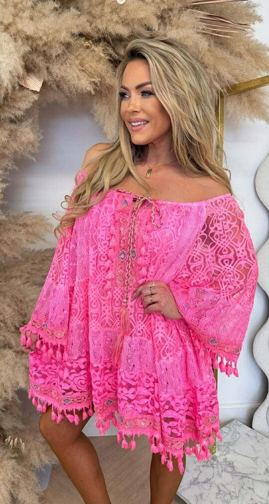 SIENNA BOHEME DRESS NEONPINK