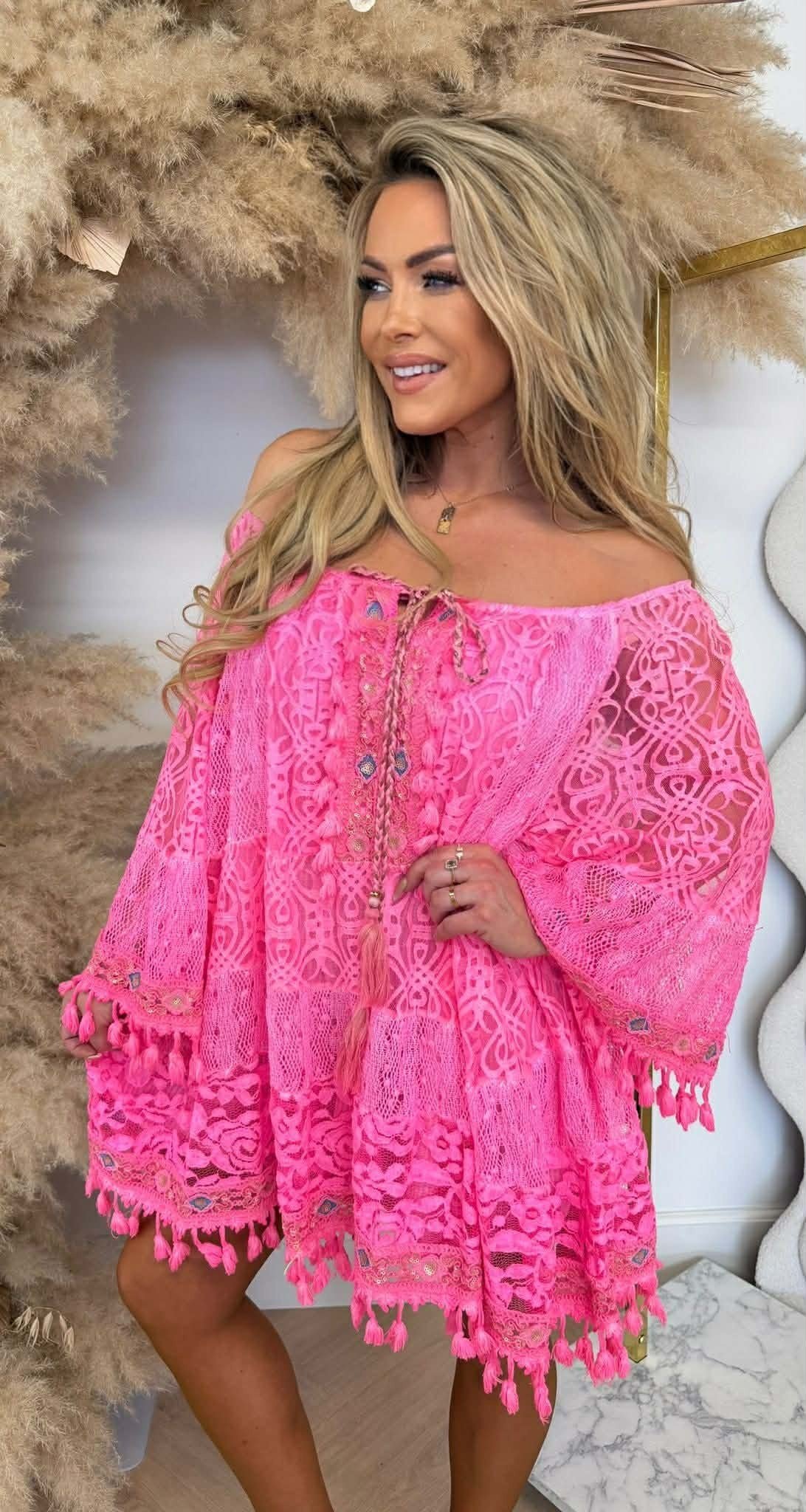 SIENNA BOHEME DRESS NEONPINK