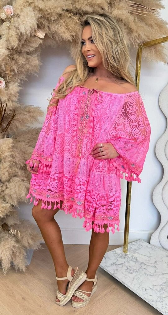 SIENNA BOHEME DRESS NEONPINK