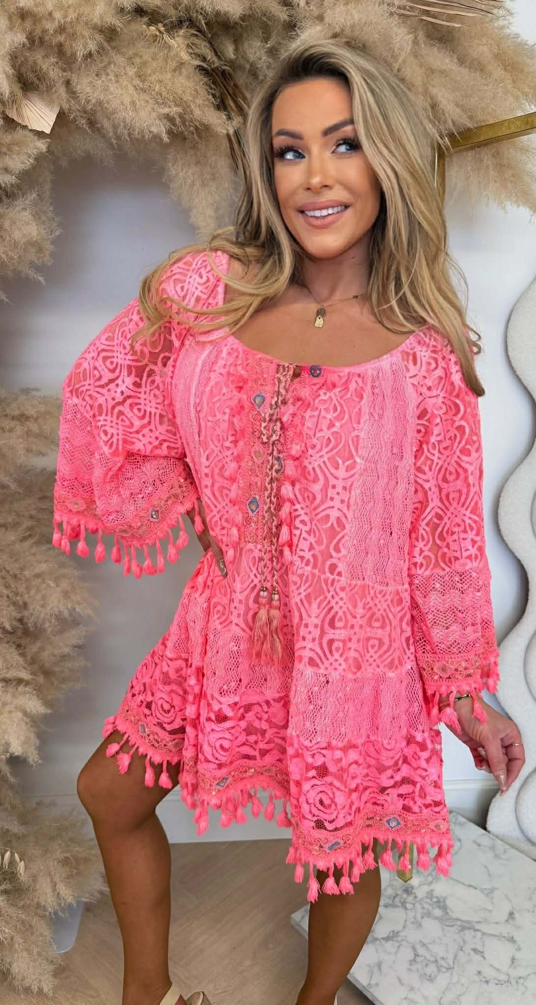 SIENNA BOHEME DRESS NEONCORAL