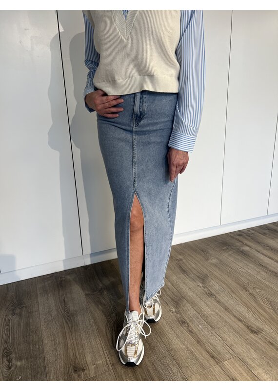 Long Denim Skirt - Jeansblauw