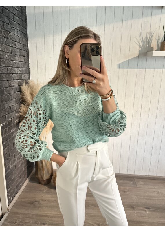 Crochet Sleeve Sweater - Mint