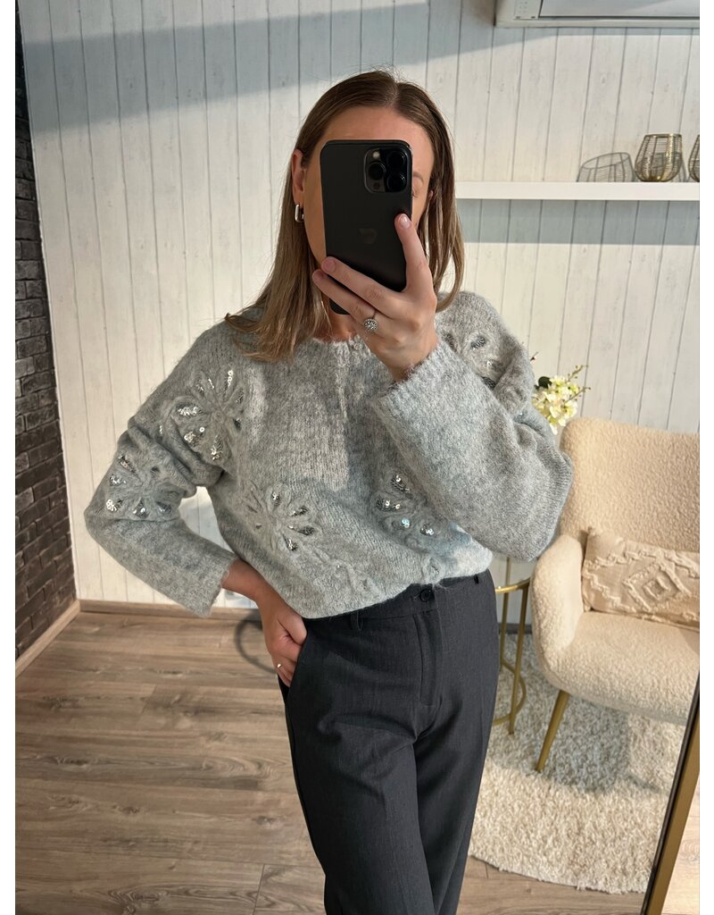 Glitter Flower Sweater - Grijs