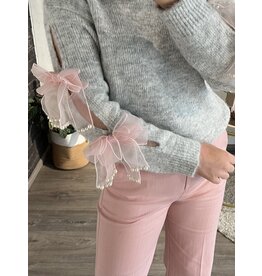Pink Bow Sweater - Grijs