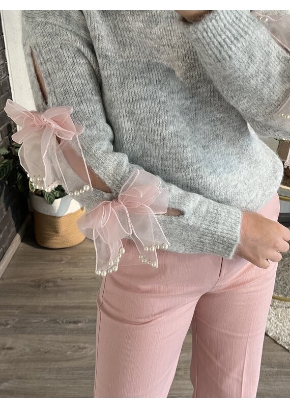 Pink Bow Sweater - Grijs
