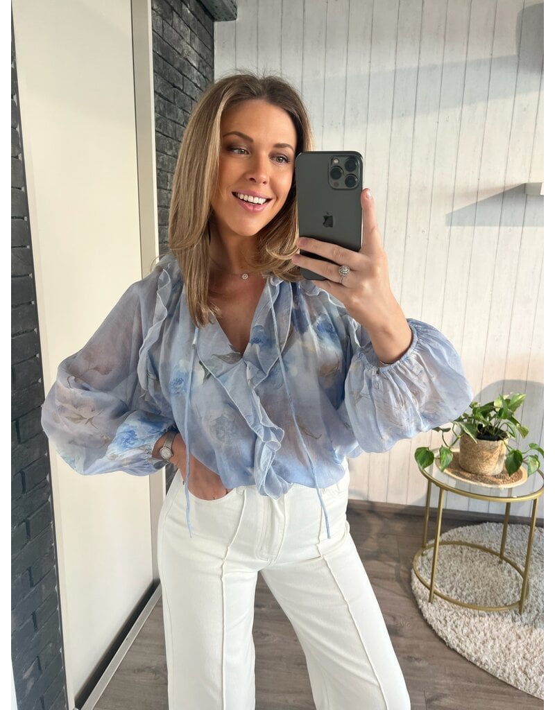 Flower Transparant Blouse - Blauw