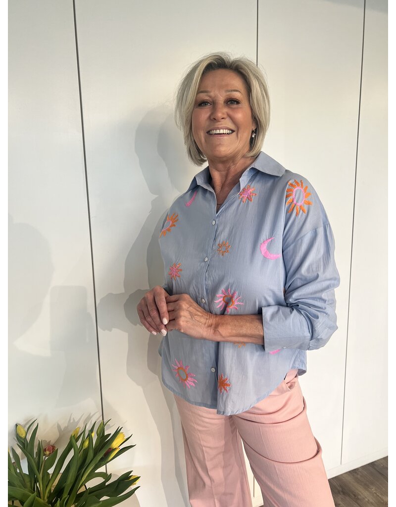 Tess Blouse Patchwork - Blauw