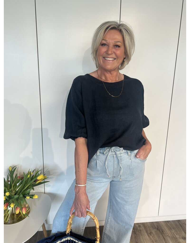 Oliva Linnen Top - Navy