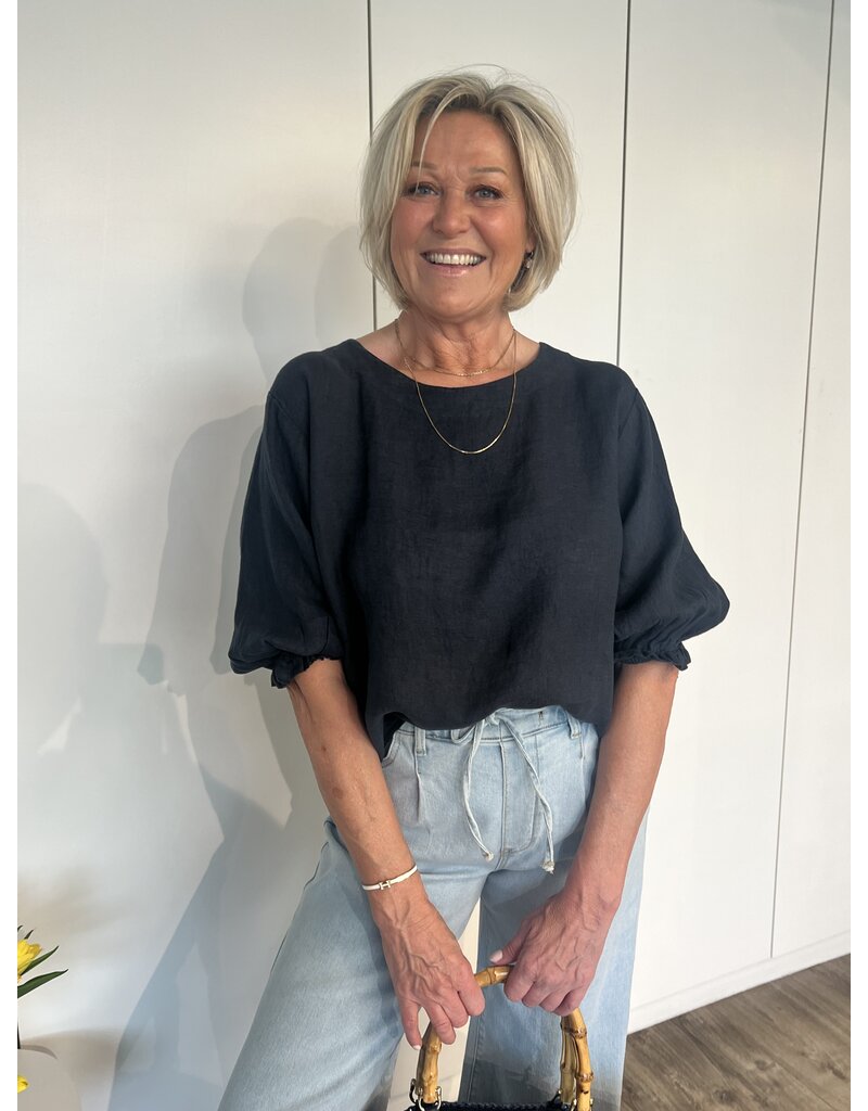 Oliva Linnen Top - Navy