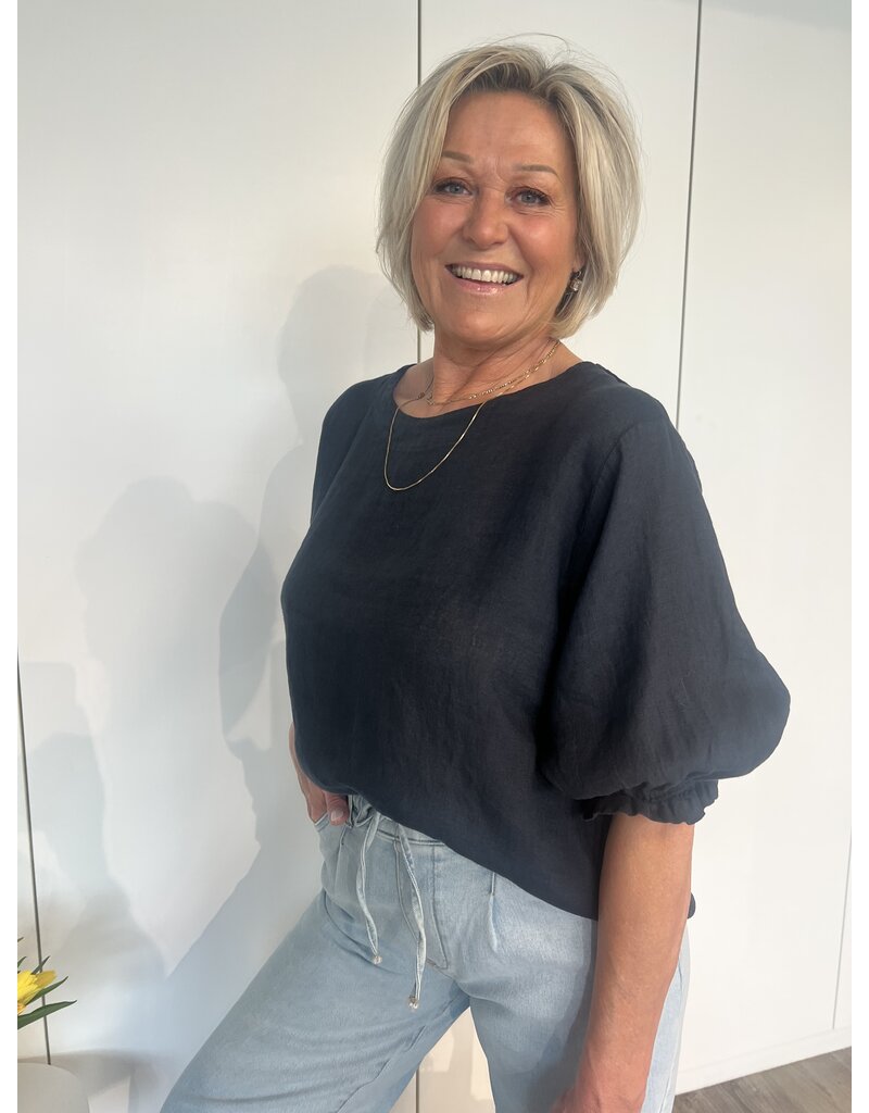 Oliva Linnen Top - Navy