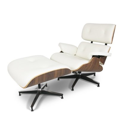 Lounge chair met voetenbank - créme Lounge chair met voetenbank - créme
