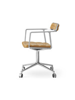 Vipp 452 Swivel chair w/ castors Polished aluminium Sand leather