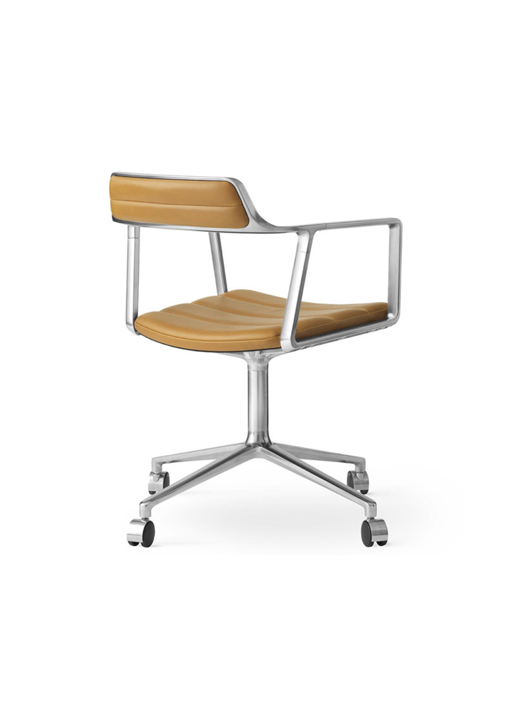 Vipp 452  Swivel chair w/ castors Polished aluminium Sand leather