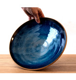 AB Ceramics Handmade Flat Bowl Yellow/Floating Blue