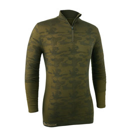 Deerhunter Camou Wool Undershirt With Zip-Neck Beech Green