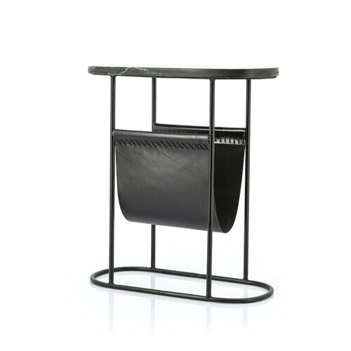 Bijzettafel zwart marmer met magazinehouder Bijzettafel zwart marmer met magazinehouder