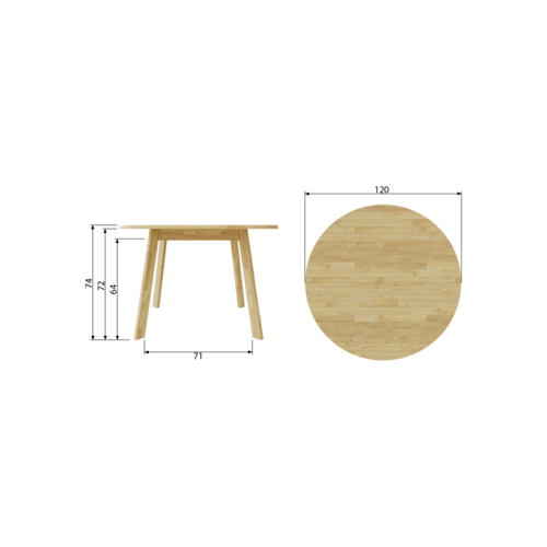 Eettafel rond Ø120 cm - eikenhout