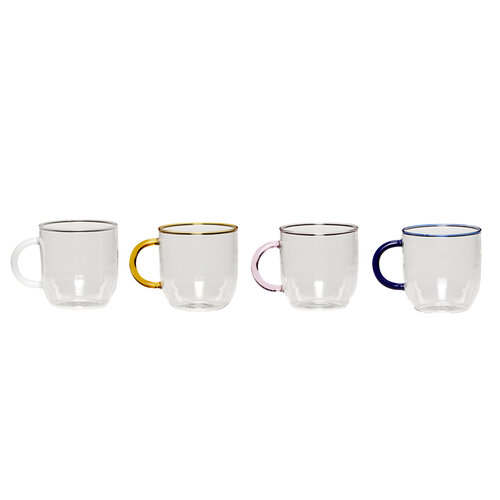 Hübsch Set van 4 glazen mokken 'Kiosk' met gekleurd oor Hübsch Set van 4 glazen mokken 'Kiosk' met gekleurd oor