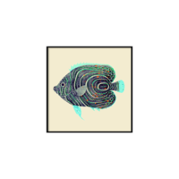 Blue and turquoise fish. Mini Print incl. kader zwart - 15 x 15 cm