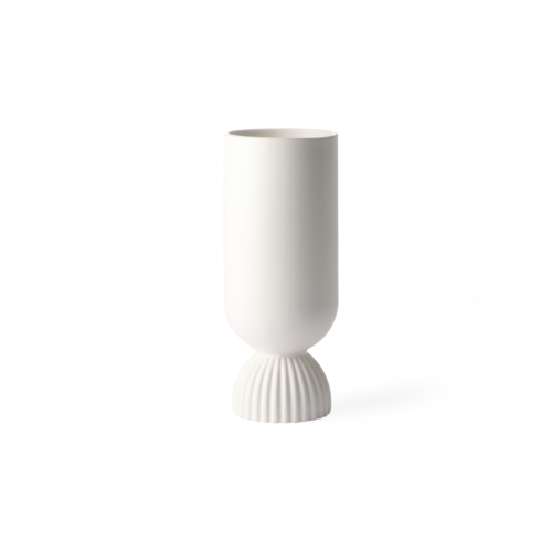 HKliving Ceramic Flower Vase - White Ribbed