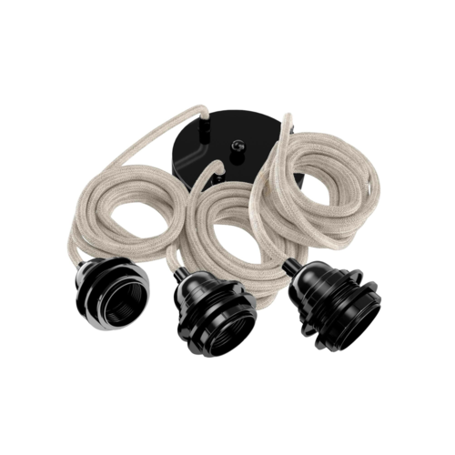 Hoopzi Triple Linnen Plafondkabel - Beige/Zwart 2,50 m Hoopzi Triple Linnen Plafondkabel - Beige/Zwart 2,50 m