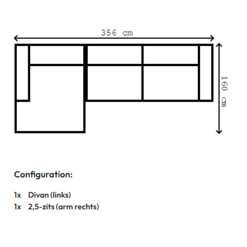 COMF Collection Zetel Lima: Opstelling Divan L + 2,5 zit R - Stof: Corduroy cat. C COMF Collection Zetel Lima: Opstelling Divan L + 2,5 zit R - Stof: Corduroy cat. C