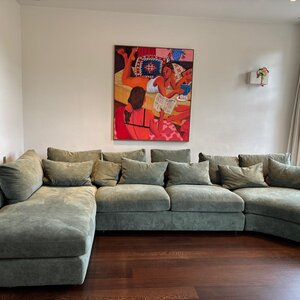 COMF Collection Toonzaalmodel Toulouse zetel: Longchair I/XL (links) + 2,5 zit XL + Eiland rechts - stof Life 37 groen