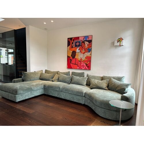 COMF Collection Toonzaalmodel Toulouse zetel: Longchair I/XL (links) + 2,5 zit XL + Eiland rechts - stof Life 37 groen