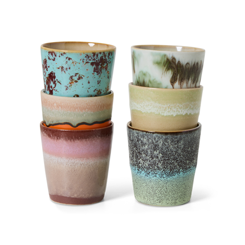 HKliving Set van 6 Coffee Mugs 70s - Surreal HKliving Set van 6 Coffee Mugs 70s - Surreal