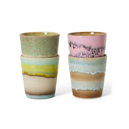HKliving Set van 4 Coffee Mugs 70s - Pop Art HKliving Set van 4 Coffee Mugs 70s - Pop Art