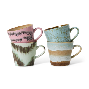 HKliving Set van 4 Cappuccino Mugs 70s - Dada