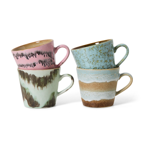 HKliving Set van 4 Cappuccino Mugs 70s - Dada HKliving Set van 4 Cappuccino Mugs 70s - Dada