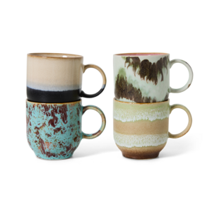 HKliving Set van 4 Café Mugs 70s - Abstract