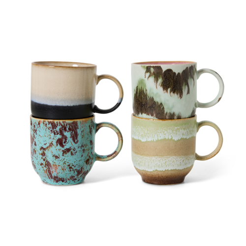 HKliving Set van 4 Café Mugs 70s - Abstract HKliving Set van 4 Café Mugs 70s - Abstract