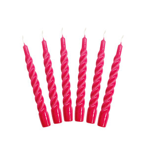 Set van 6 - Candles With A Twist - Raspberry - 21 cm