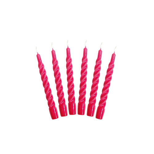Set van 6 - Candles With A Twist - Raspberry - 21 cm