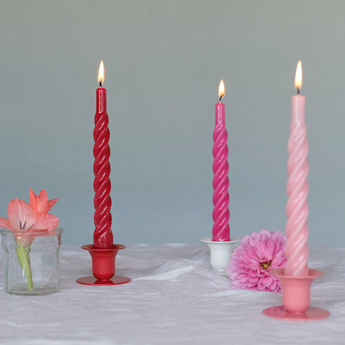 Set van 6 - Candles With A Twist - Raspberry - 21 cm