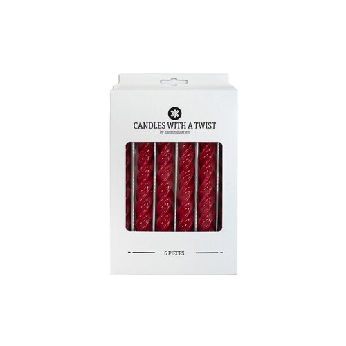 Set van 6 - Candles With A Twist - Christmas Red - 21 cm