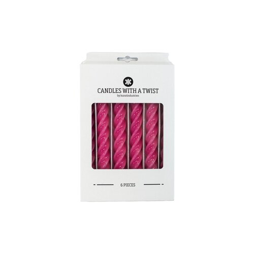 Set van 6 - Candles With A Twist - Raspberry - 21 cm