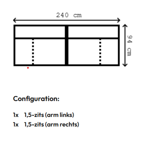 COMF Collection Zetel Oslo - Opstelling: 1,5-zit arm links + 1,5-zit arm rechts - Stof Venro (cat. B)